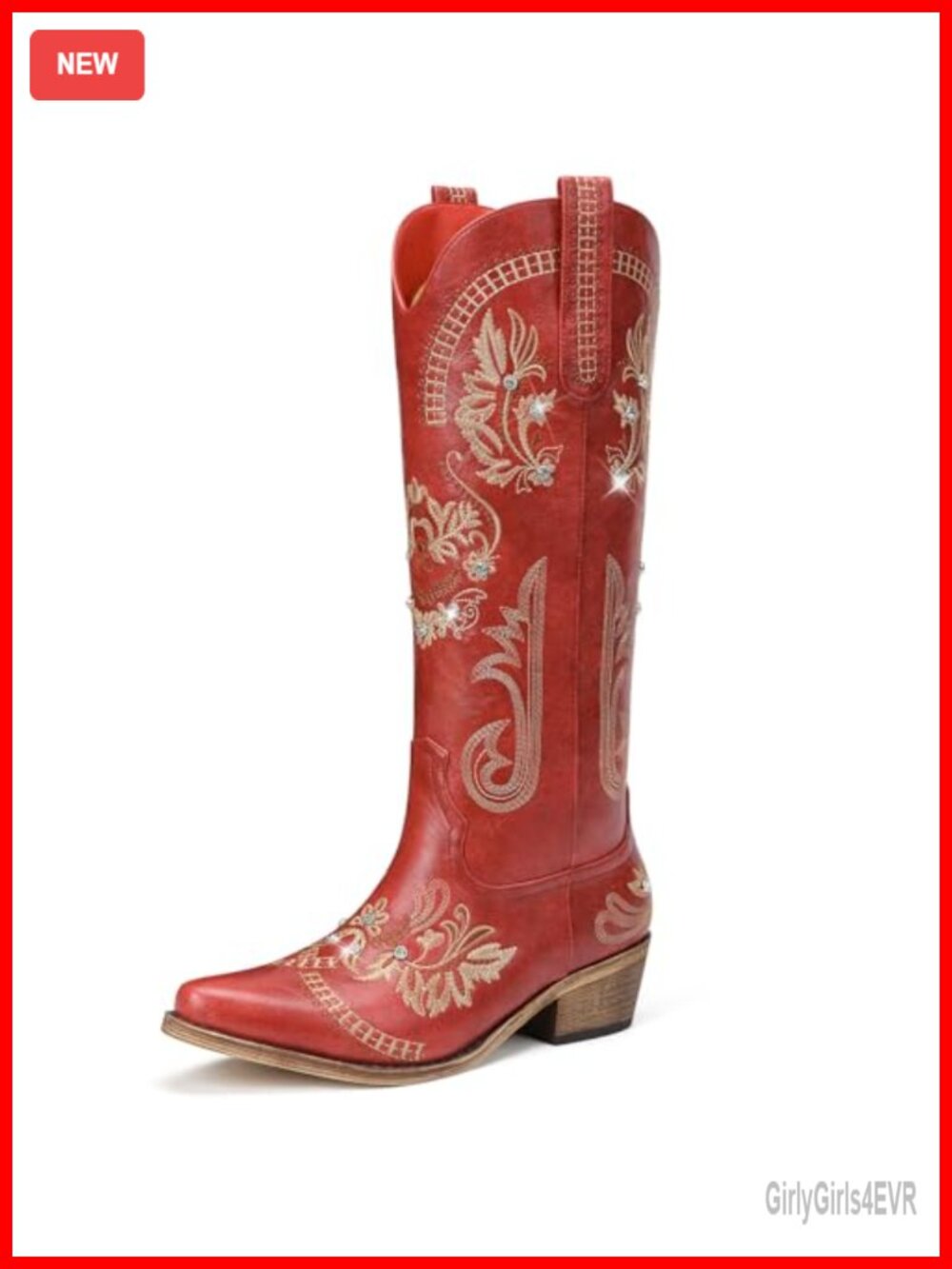 Women's Knee High Western Cowgirl Boots Rhinestone Embroidered Faux Leather